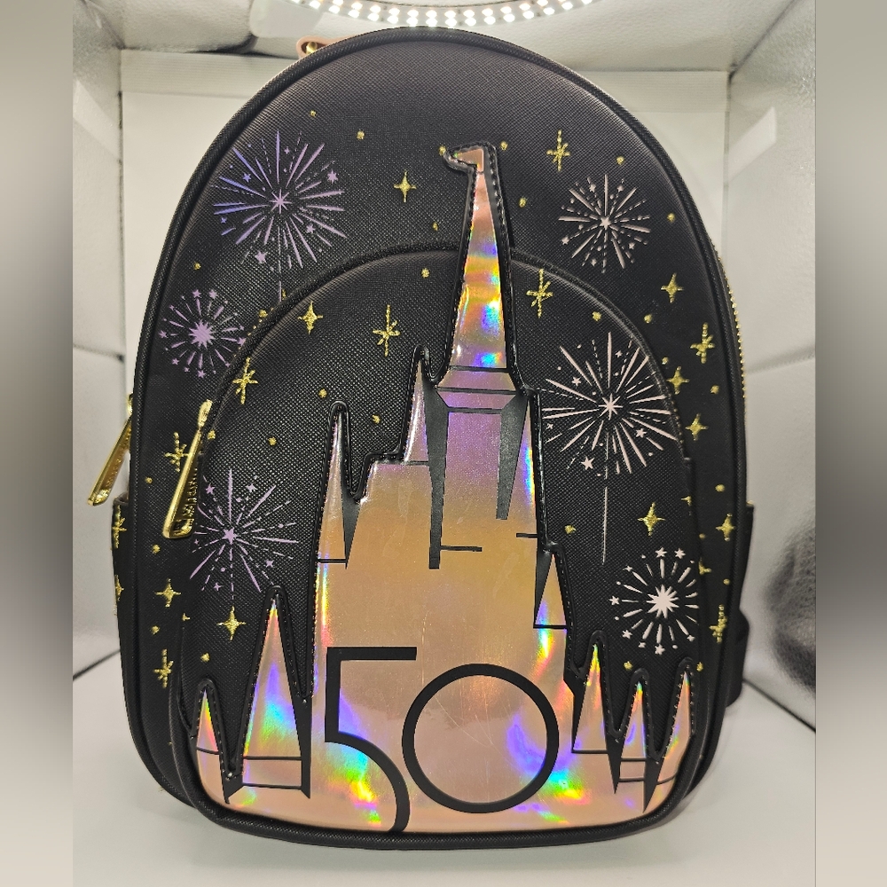 Disney Parks Loungefly 50th Anniversary Black And Rose Gold Mini Backpack